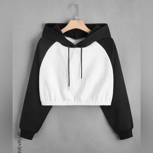 Plus Two Tone Raglan Sleeve Drawstring Thermal Hoodie